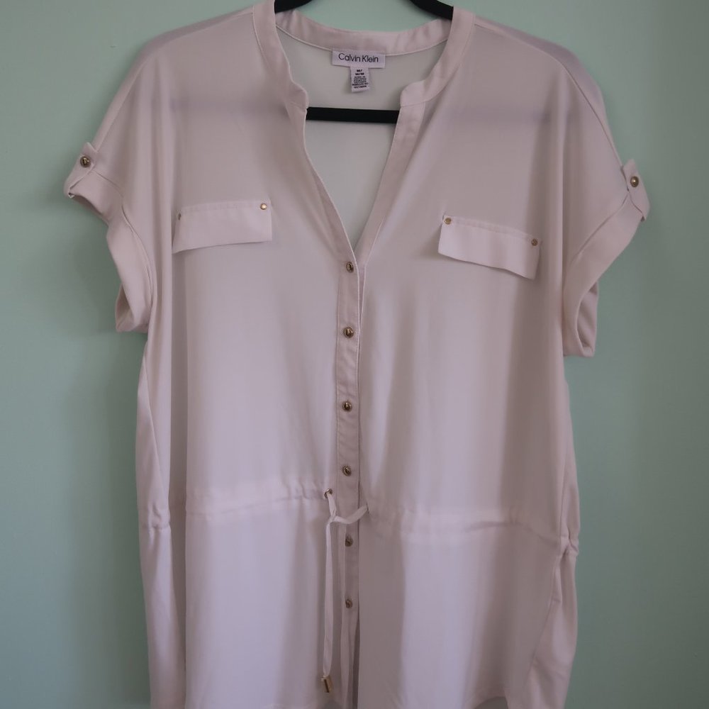 M Calvin Klein white gold buttons shirt with waist cinch